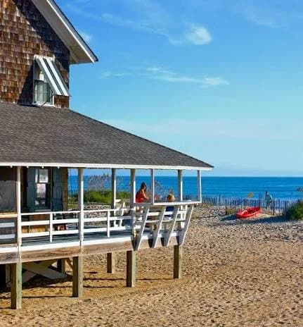 Elevated Outer Banks beach house with an ocean-view porch