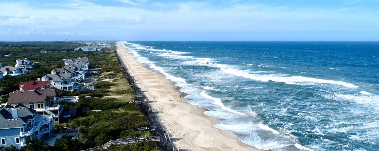 Aerial view of Outer Banks, North Carolina beach towns