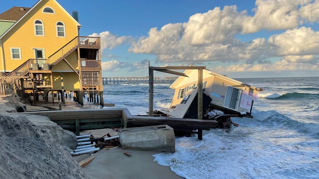 A home collapsed into the ocean in Rodanthe, Outer Banks, North Carolina